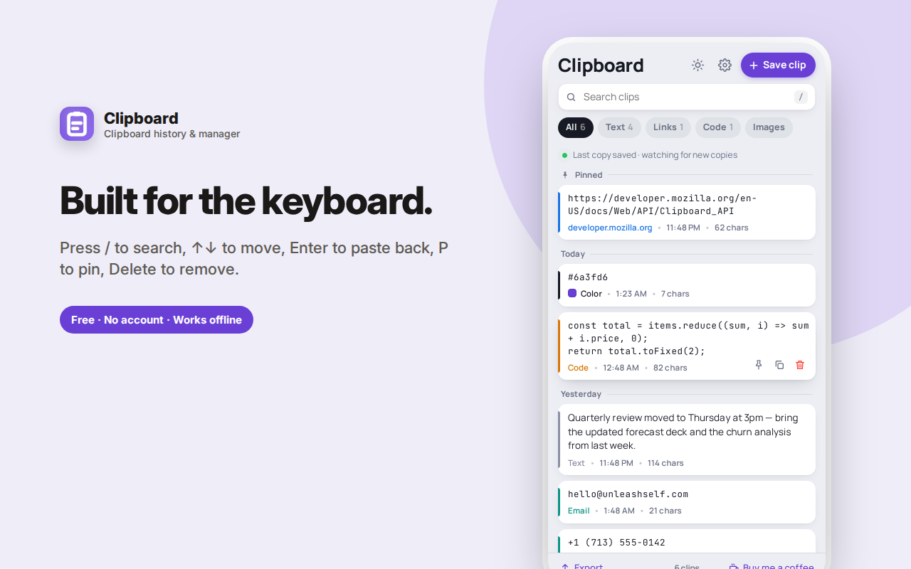 Built for the keyboard. — Clipboard History – Copy & Paste Manager