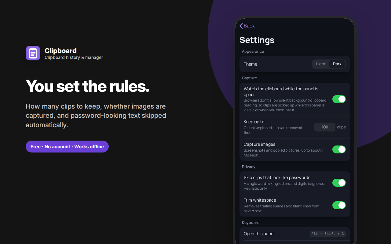 You set the rules. — Clipboard History – Copy & Paste Manager