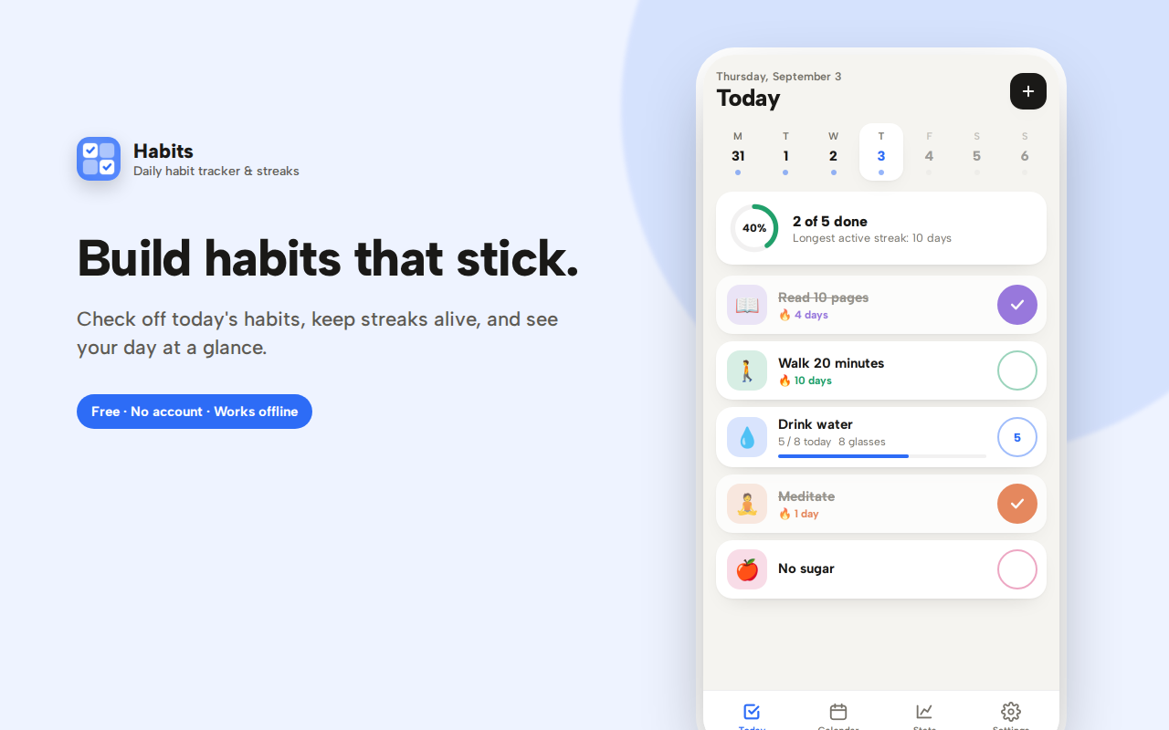 Today — Habits – Daily Habit Tracker & Streaks