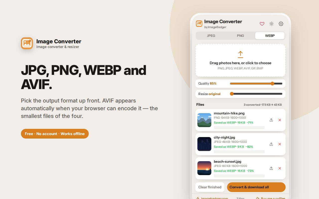 JPG, PNG, WEBP and AVIF. — Image Converter – JPG, PNG, WEBP & AVIF