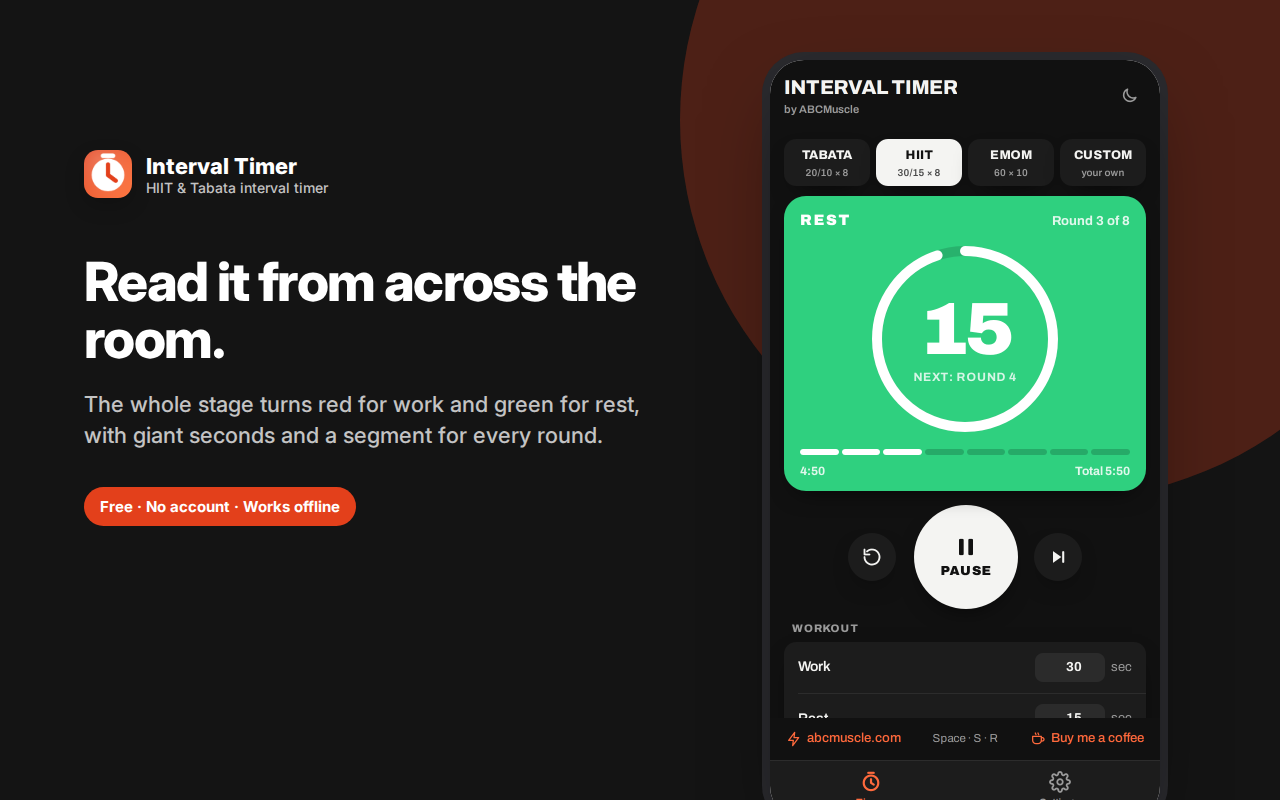 Read it from across the room. — Interval Timer – HIIT & Tabata Workout Timer