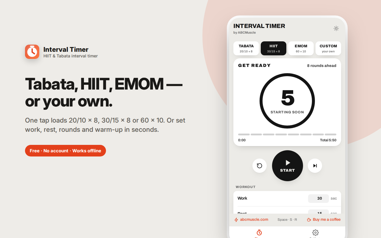 Tabata, HIIT, EMOM — or your own. — Interval Timer – HIIT & Tabata Workout Timer