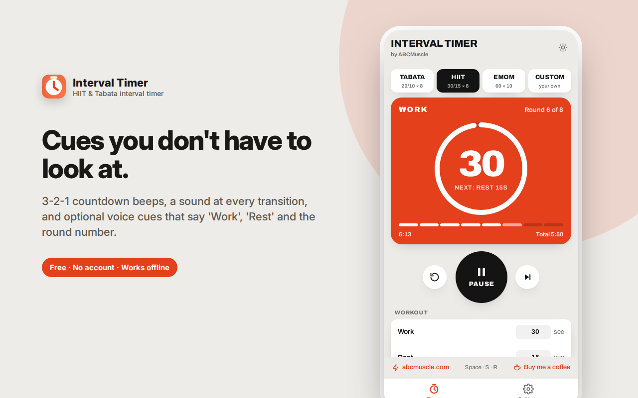 Cues you don't have to look at. — Interval Timer – HIIT & Tabata Workout Timer