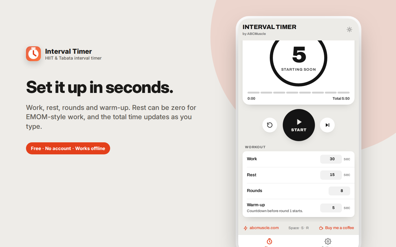 Set it up in seconds. — Interval Timer – HIIT & Tabata Workout Timer