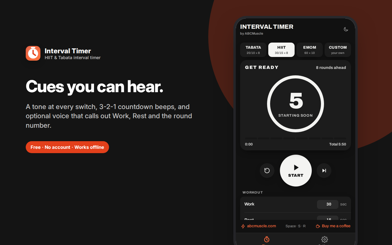 Cues you can hear. — Interval Timer – HIIT & Tabata Workout Timer