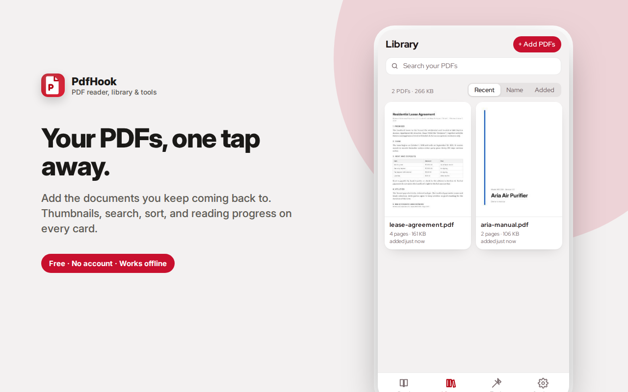 Your PDFs, one tap away. — PdfHook – PDF Reader, Merge, Split & Convert