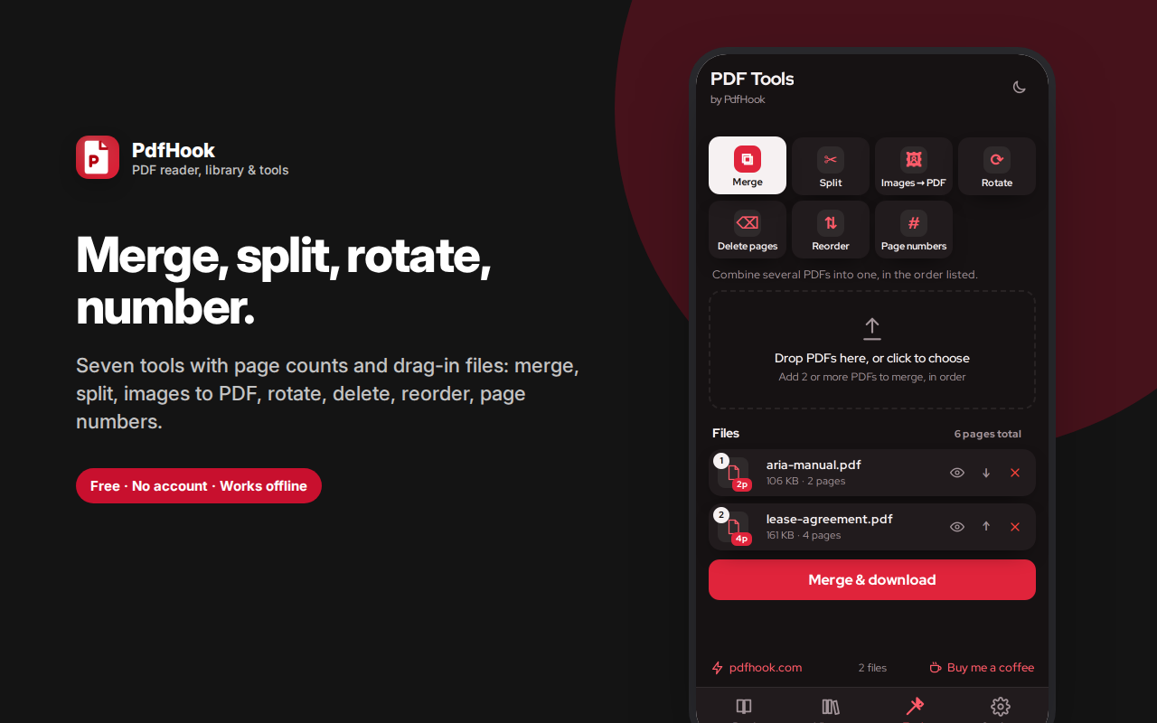 Merge, split, rotate, number. — PdfHook – PDF Reader, Merge, Split & Convert