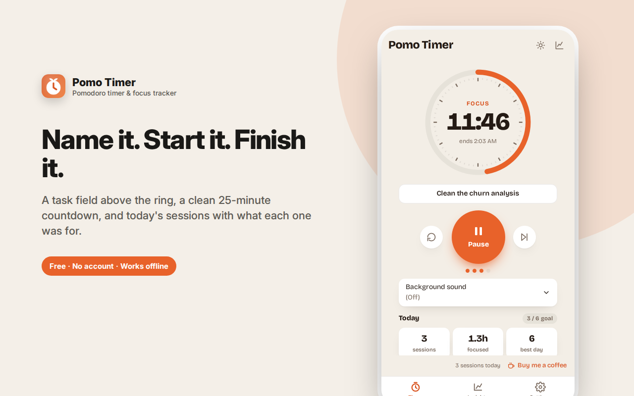 Name it. Start it. Finish it. — Pomo – Pomodoro Timer & Focus Tracker