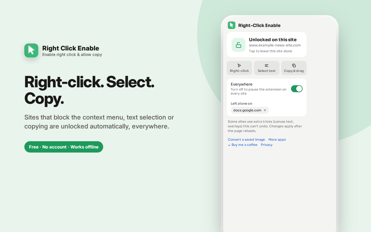 Right-click. Select. Copy. — Right Click Enable – Copy & Select Unlocker