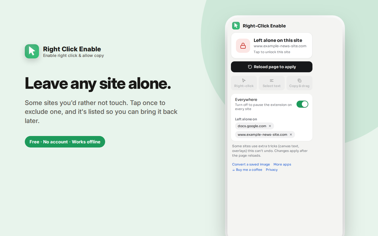 Leave any site alone. — Right Click Enable – Copy & Select Unlocker