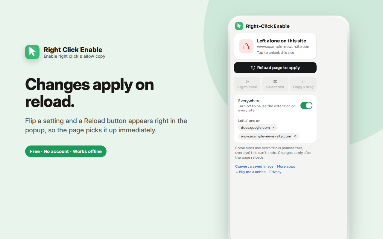 Changes apply on reload. — Right Click Enable – Copy & Select Unlocker