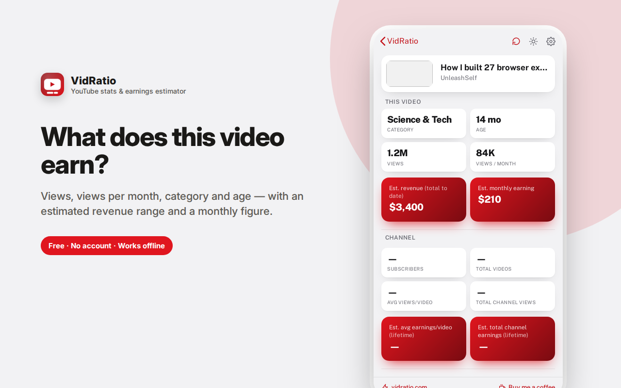 What does this video earn? — VidRatio – YouTube Stats & Earnings Estimator