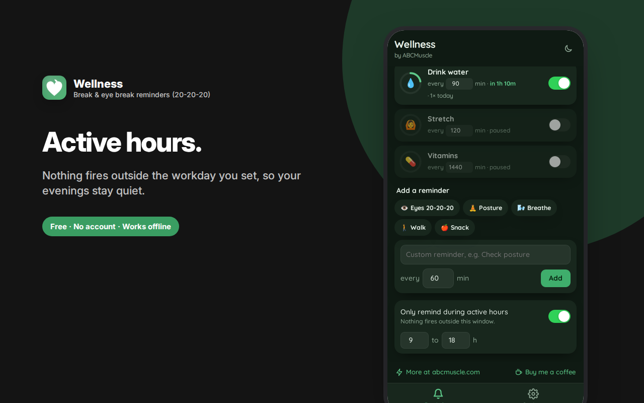 Active hours. — Wellness Reminders – Move, Water & Eye Breaks